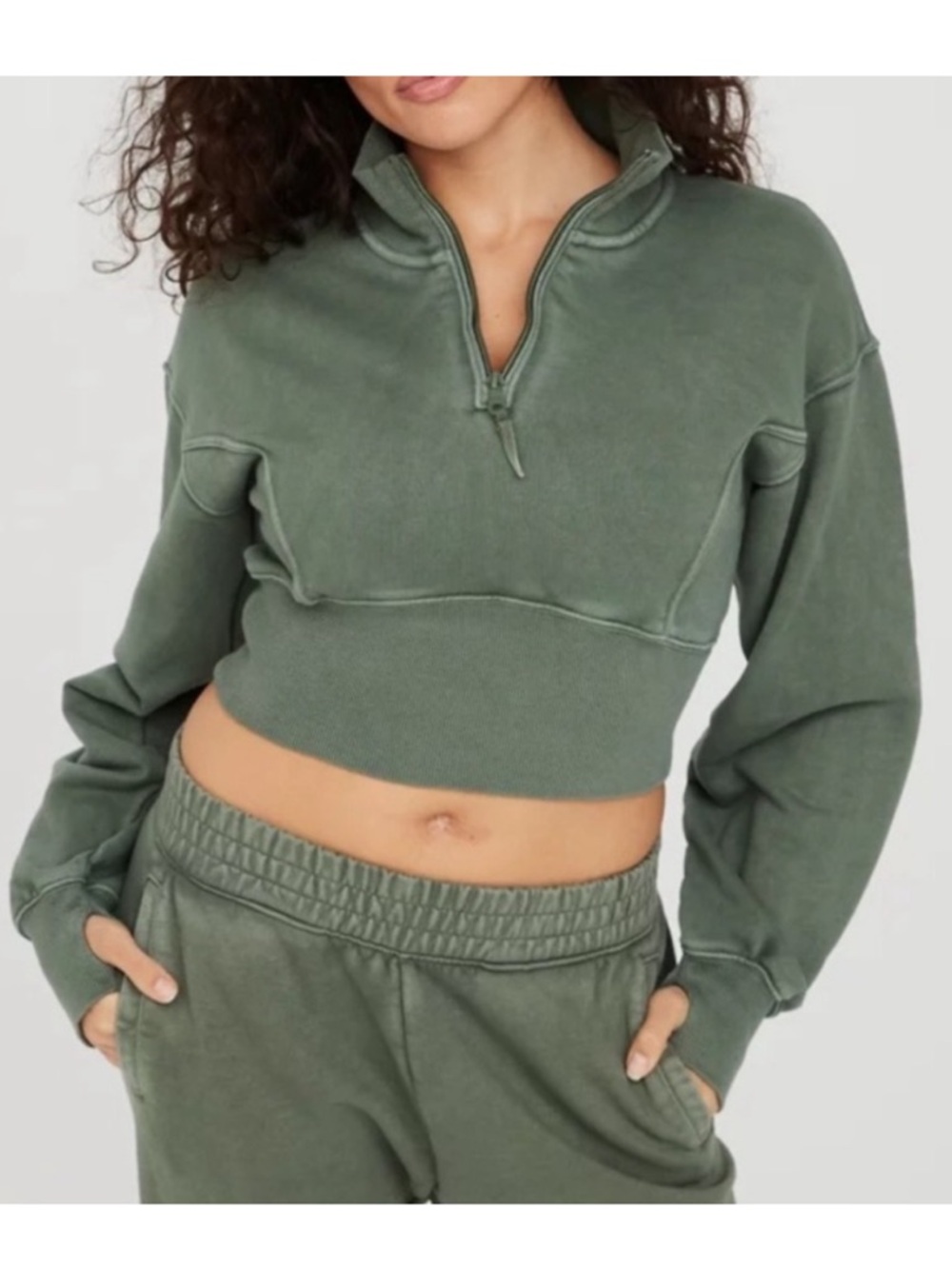 LAST CHANCE Offline by Aerie Distressed Gray Quarter-Zip Cropped Sweatshirt